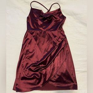 Maroon Satin Cocktail Dress, Size Large